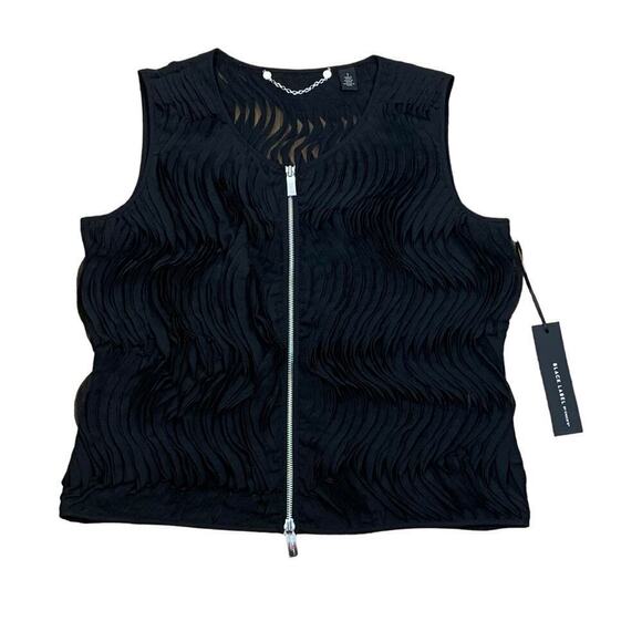 Chicos Black Textured Ruffled Zip-Front Textured Vest Size M 8 - Picture 1 of 10